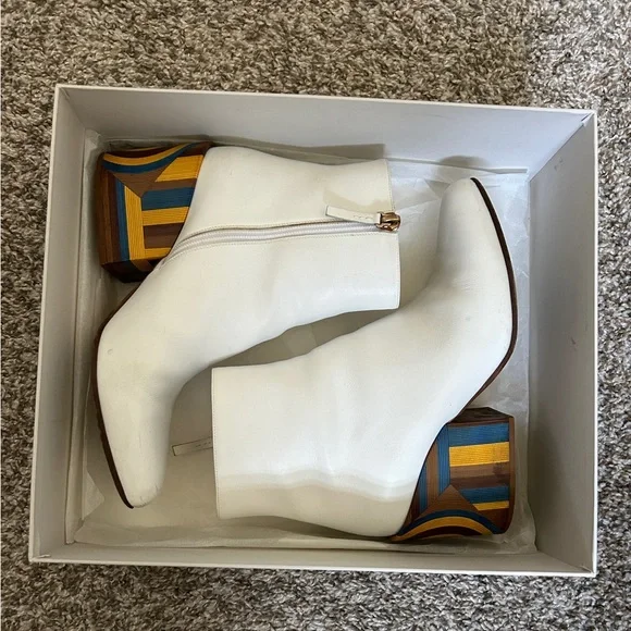 Gabriela Hearst white Tito boot with rainbow block heel